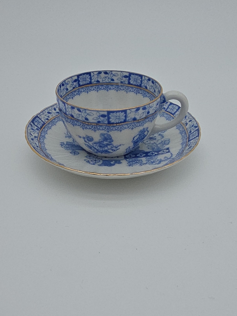 Vintage Blue N White Porcelain Demitasse Teacup Saucer set Schlegel China Blau